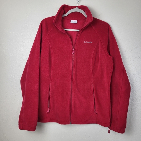 Columbia Full Zip Fleece Jacket Cardigan Outerwear Red Women's Size Large‎ - Picture 1 of 9